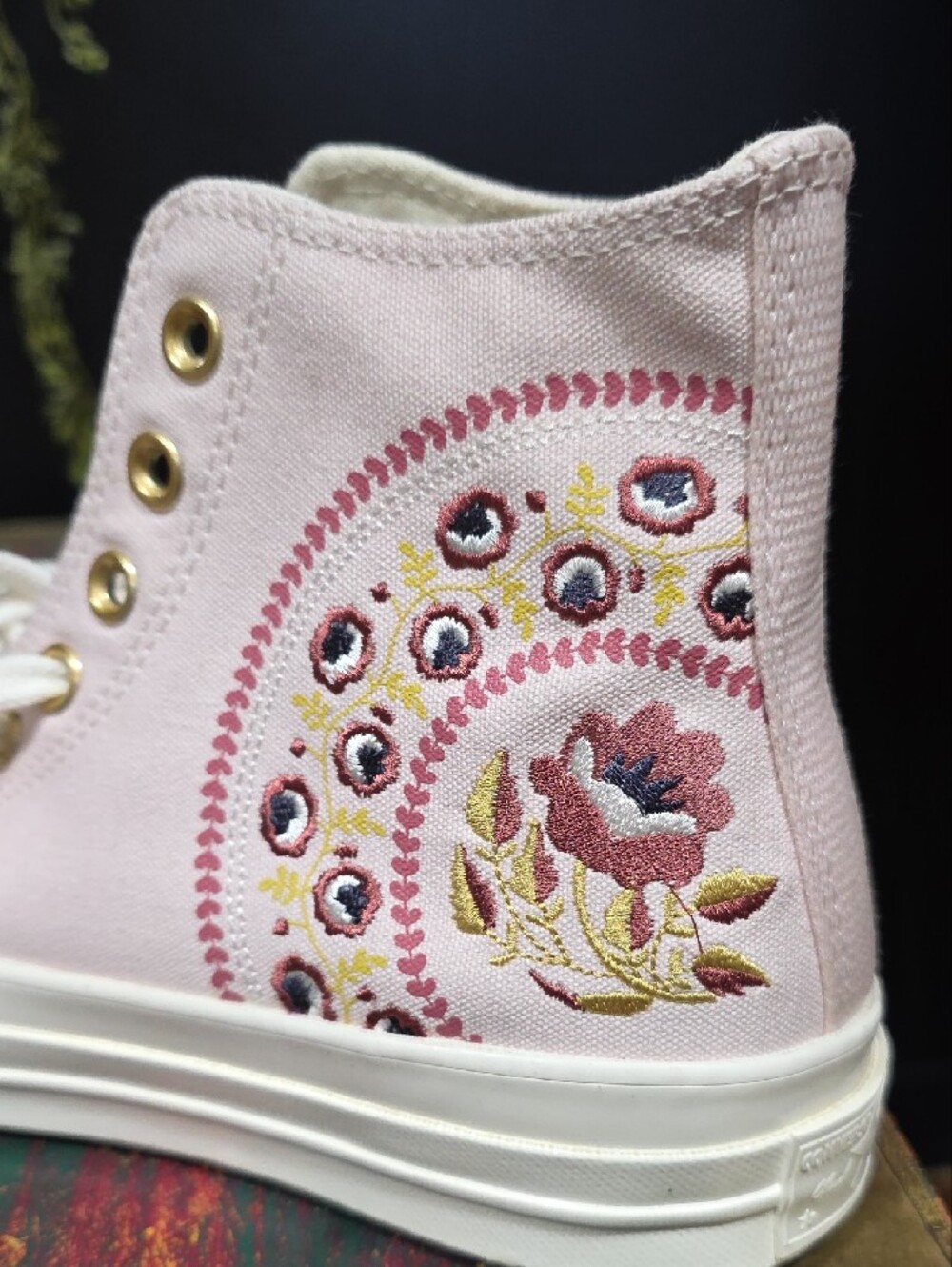 NEW! Converse Pink Embroidered High-Top Canvas Sneakers - Picture 5 of 13